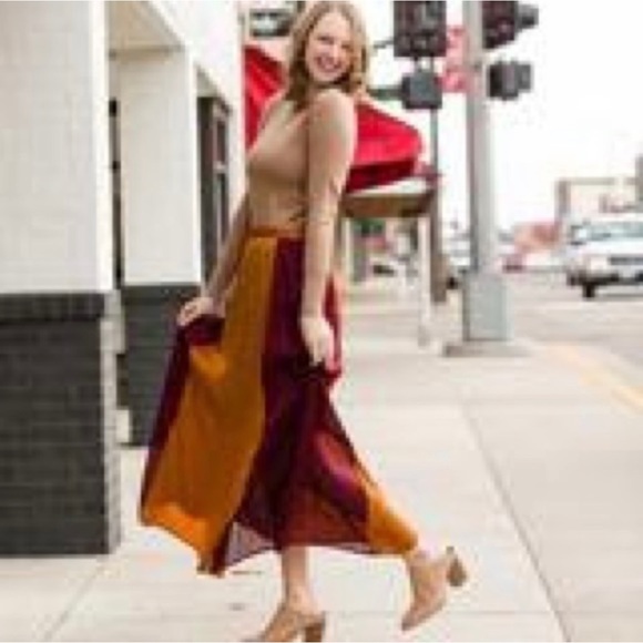 Mystree | NWT Color Block Bohemian Renaissance Maxi Quarter Half Circle Skirt - Picture 13 of 14